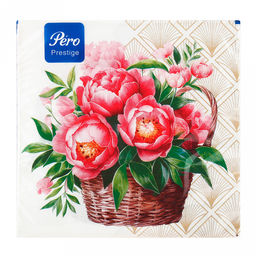 Салфетки бумажные 33х33см "Pero Prestige", 3-х слойные, 20 штук в упаковке, "Пионы" (Россия)