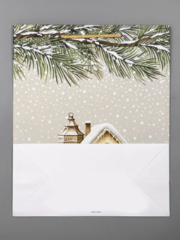 Цена за 2 шт. Пакет подарочный новогодний ламинированный, «Новогодний домик», 26×12×32 см