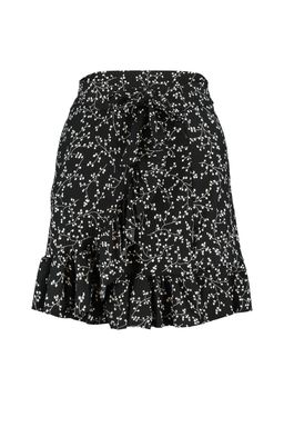 Siyah Bask?l? Volanl? Yuksek Bel Mini Esnek Orme Etek TWOSS21ET0010