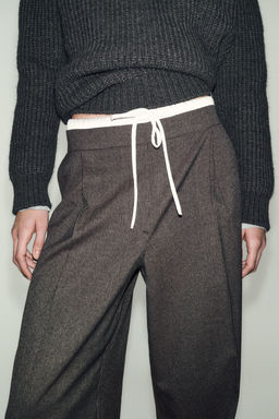 HOUNDSTOOTH WIDE-LEG TROUSERS WITH DOUBLE WAISTBAND - Zara фото 4