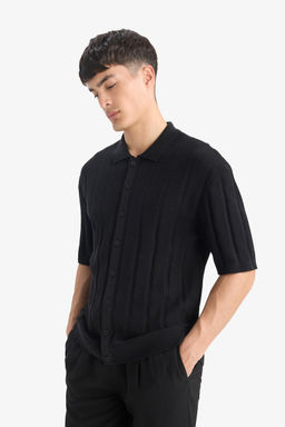 %100 Pamuk Standart Fit Polo Yaka K_sa Kollu Siyah Triko Ti__rt - Defacto фото 4