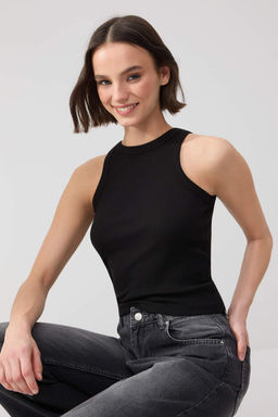 Wardrobe Essentials-Siyah Fitted/Vucuda Oturan Kal?n Ask?l? Esnek Orme Atlet TWOSS26AL00029