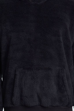 Siyah Oversize/Genis Kesim Basic S?cak Tutan Kapusonlu Pelus Sweatshirt TMNAW25SW00106