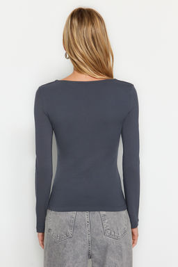 Antrasit Pamuklu Kare Yaka Regular Fit Orme Bluz TWOAW24BZ00016