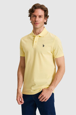 Erkek Slim Fit Polo Yaka A__k Sar_ Basic Ti__rt