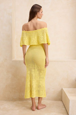 Sar? Triko Maxi Carmen Yaka Plaj Elbisesi TBESS26EL00038