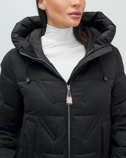 Куртка зимняя женская классическая с капюшоном черного цвета 7671Ch - Visdeer фото 4