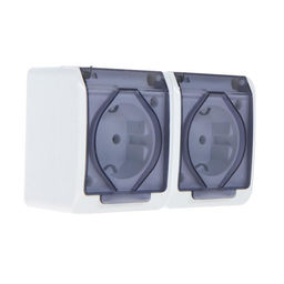 Розетка двухместная, 16 А, уличная, накладная, IP44, с заземлением, белая