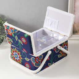 Шкатулка для рукоделия и шитья Цветочная мозаика, хранение ниток, иголок, мелочи, 19?26?14.5 см