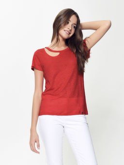 CONTE Льняная футболка с вырезом "капелька" LD 919 sugar coral