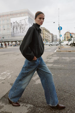 BALLOON BOMBER JACKET WITH CONTRAST WOOL COLLAR