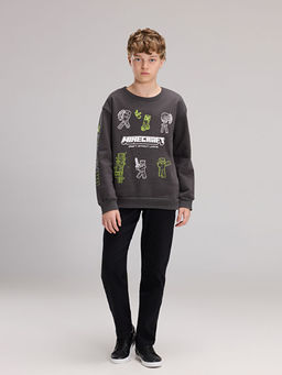 Bisiklet Yaka Minecraft Bask?l? Erkek ?ocuk Sweatshirt