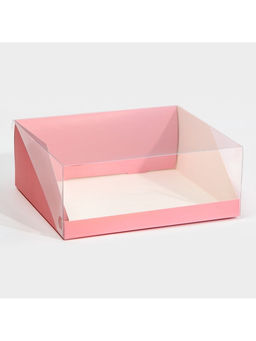 Цена за 5 шт. Коробка кондитерская с пластиковой крышкой, упаковка, «Розовый», 25×22.5×10 см