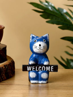Сувенир «Кот с табличкой WELCOME», 8×4×10 см, дерево, синий