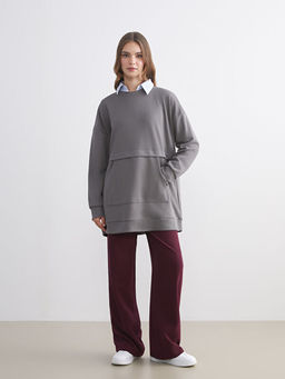 B?y?k Beden Bisiklet Yaka Kad?n Sweatshirt Tunik