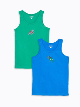 Bisiklet Yaka Bask?l? Pamuklu Erkek ?ocuk Atlet 2li