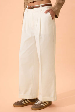 Beyaz Kemerli Pili Detayl? Dokuma Gabardin Pantolon TWOSS26PL00087 - Trendyolmilla фото 3