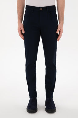 Erkek Lacivert Slim Fit Kanvas Pantolon