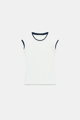 CAMISETA EFECTO DOBLE MANGA CORTA / Blanco roto