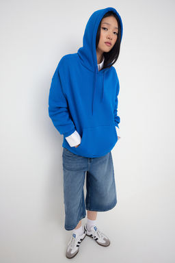 Teen Saks Kal?n Ici Polarl? Oversize/Genis Kal?p Kapusonlu Basic Orme Sweatshirt TWOAW24SW00103