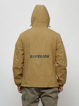 Куртка спортивная мужская весенняя с капюшоном бежевого цвета 88021B