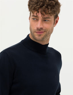Lacivert Slim Fit Yar_m Bal_k__ Yaka Basic Triko Kazak