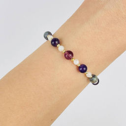 Браслет (Сахасрара) регулируемый из Флюорита, Аметиста и Лунного камня - Радуга самоцветов фото 2