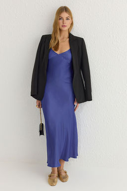 TRENDYOLMILLA Siyah Duz Kesim Saten Ask?l? Maxi Dokuma Elbise TWOSS24EL00163  фото 2