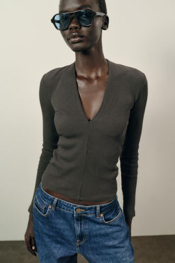 RIB V-NECK TOP - Zara фото 3