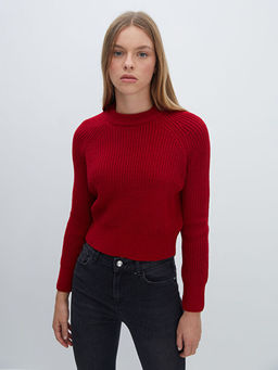 Bisiklet Yaka D?z Uzun Kollu Kad?n Triko Kazak