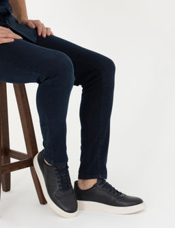 Lacivert %100 Deri Casual Ayakkab_
