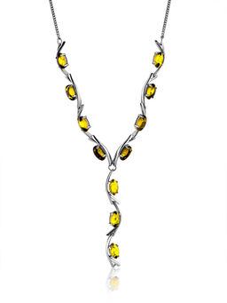 Нарядное колье Ирис с натуральным янтарём лимонного цвета