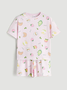 Bisiklet Yaka Bask?l? K?z ?ocuk ?ortlu Pijama Tak?m?