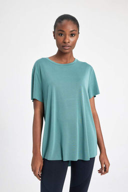 DeFactoFit Oversize-футболка премиум-класса для спортсменов с круглым вырезом и короткими рукавами  фото 4