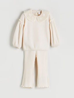 Bebe Yaka K?z Bebek Sweatshirt ve Tayt Pantolon 2li