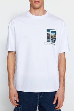 TRENDYOL MAN Beyaz Oversize/Genis Kesim K?sa Kol Manzara Bask?l? T-Shirt TMNSS23TS00242 - Trendyolmilla фото 5