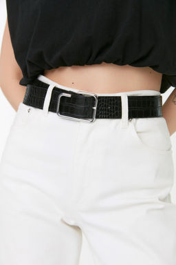 Siyah-Ekru 2li Paket Deri Gorunumlu Kad?n Kemer TWOSS22KE0041