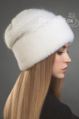 Шапка Камелия норка трикотаж белая