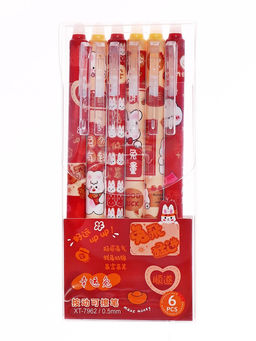 Цена за 6 шт. Ручка гелевая автоматические стираемые чернила, 0.5 мм, стержень синий, Мишка, МИКС