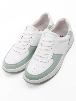 03-C933-7K WHITE/GREEN Кеды кожаные женские (натуральная кожа, натуральная замша)