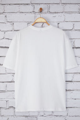 Trendyolmilla Man Beyaz Oversize/Genis Kesim Bisiklet Yaka Aplike Manzara Bask?l? T-Shirt TMNSS25TS00220  фото 6