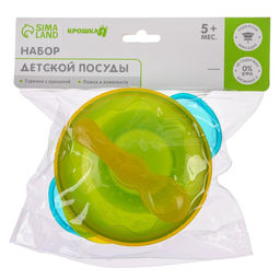 Тарелка детская на присоске, с крышкой, ложка, бирюзовая