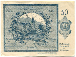 Банкнота 50 геллеров 1920 года Австрия  Санкт-Никола на Дунае (нотгельд)