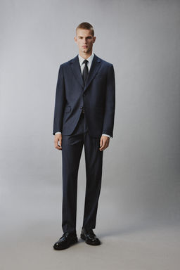 PANTAL?N REGULAR FIT TRAJE PATA DE GALLO / Marino