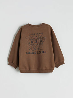 Bisiklet Yaka Bask?l? Erkek Bebek Sweatshirt