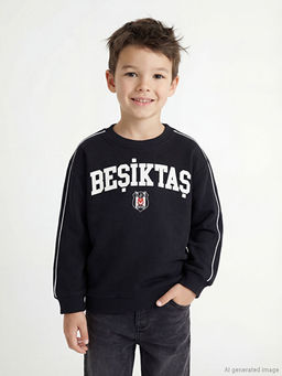 Be?ikta? Bask?l? Erkek ?ocuk Kal?n Sweatshirt