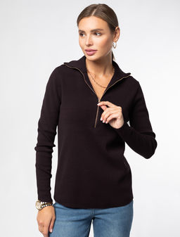 VILATTE / Свитер эластичной плотной вязки с золотистой молнией  фото 2