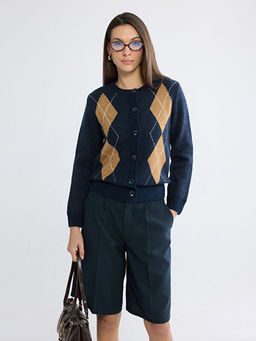 Bisiklet Yaka Baklava Desenli Kad?n Triko H?rka