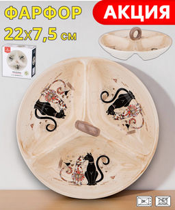 Менажница Agness Парижские коты 3 секции 22×7,5 см