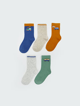 Araba Bask?l? Erkek ?ocuk Soket ?orap 5li